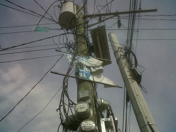 Electrical power pole in the Philippines, where electricity is still in its relative infancy